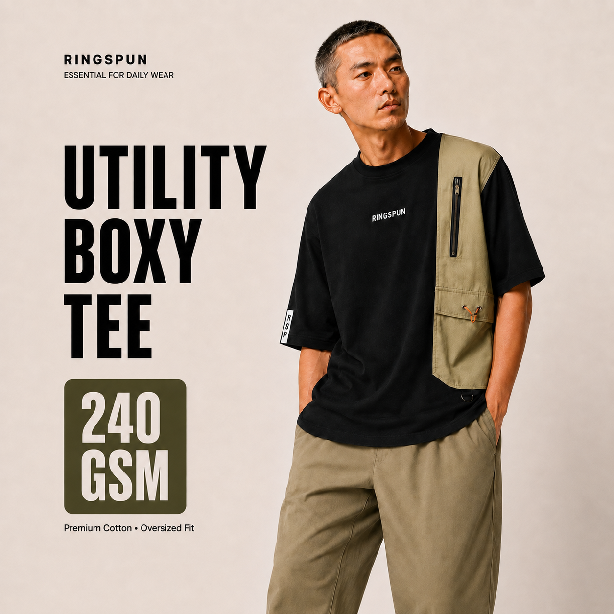 Ryota Oversize Side Pocket Unique Cotton Premium Black