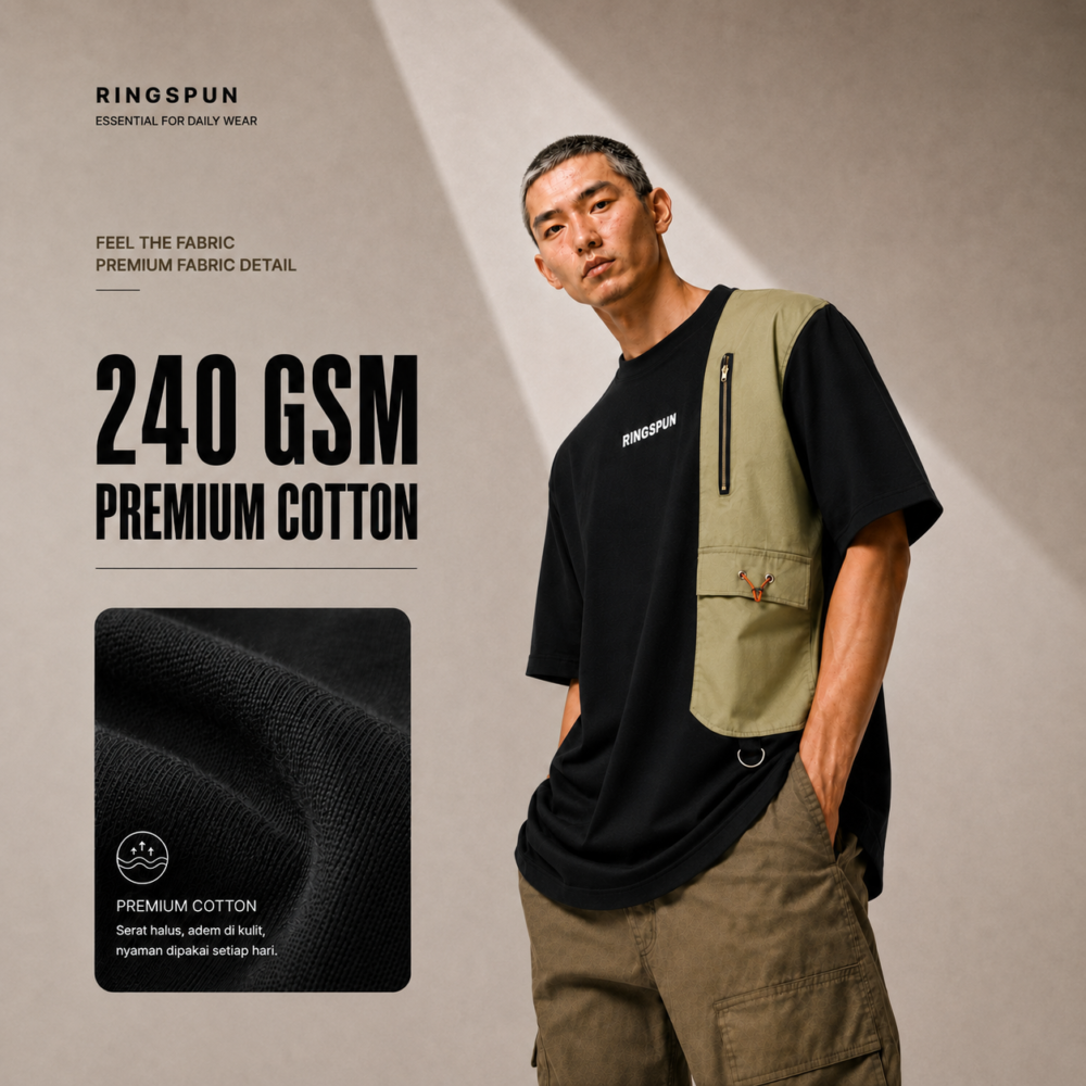 Ryota Oversize Side Pocket Unique Cotton Premium Black